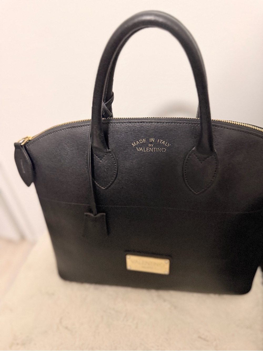 Valentino Black Leather Dome Tote with Gold Hardware - Picture 8 of 11